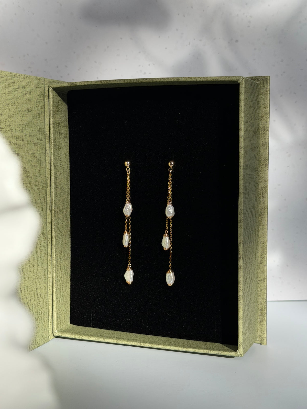 WHISPER DROP | Triple Keshi Pearl Dangle Earrings