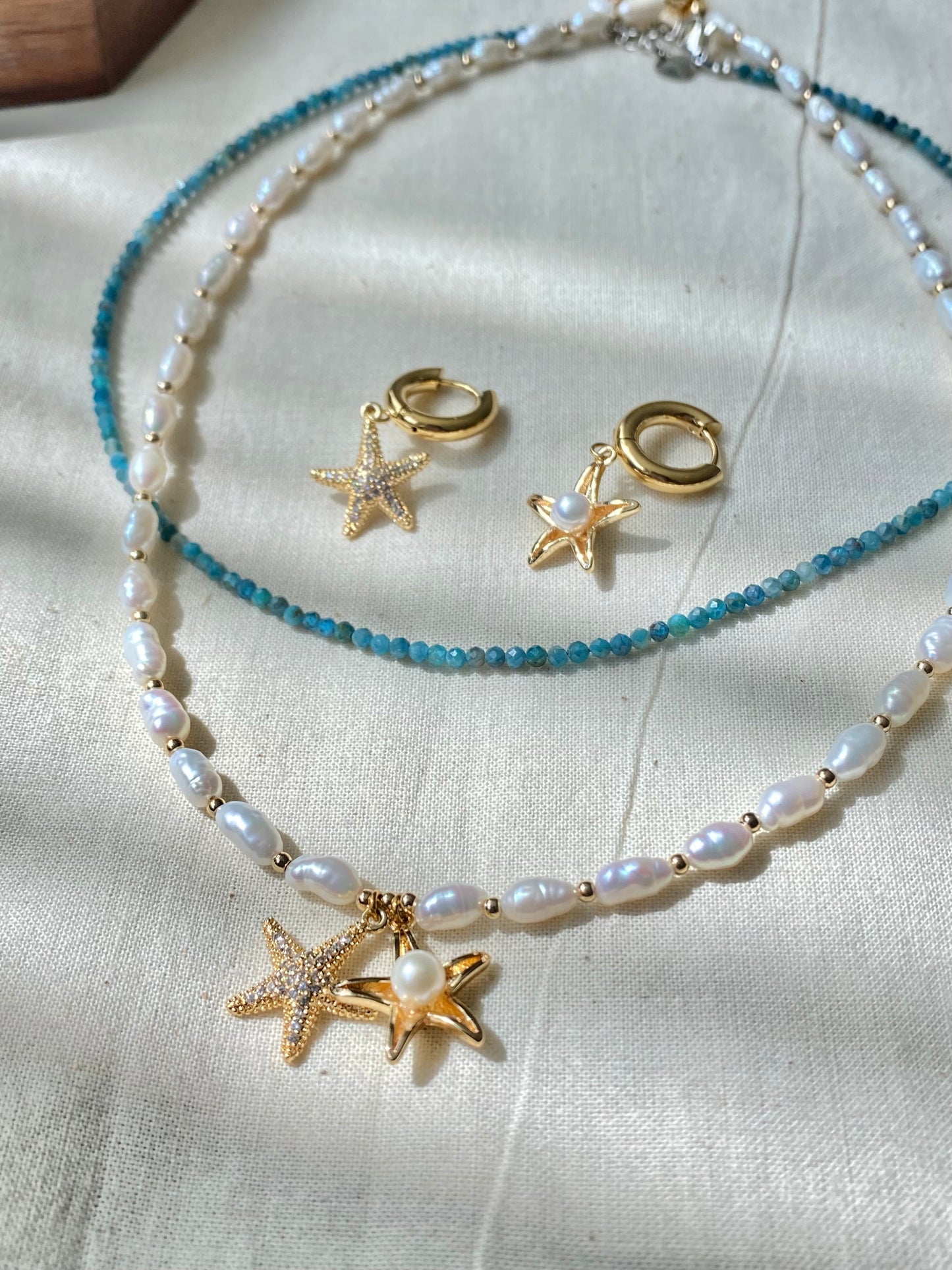 Minimalist Baroque Keshi  Pearl Gold Bead Starfish Necklace High Luster  Dainty Pearl Layering  beach Necklace Bridesmaid Gift for her