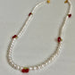 Cherry Pearl Necklace, Freshwater Pearl Choker, Handmade Fruit Jewelry, Dainty Pearl Ring, Summer Pearl Necklace, Cute Jewelry Gift for her