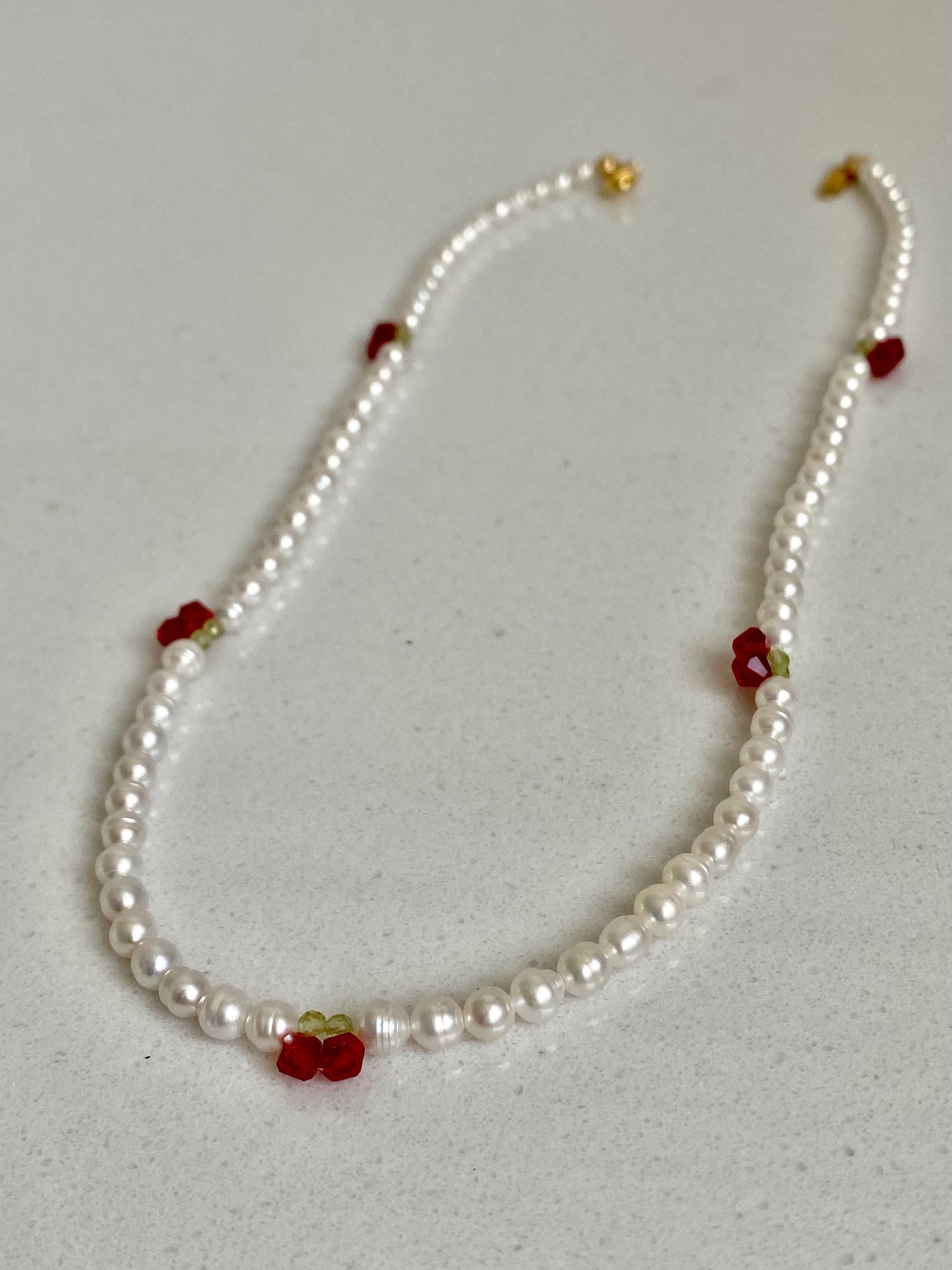 Cherry Pearl Necklace, Freshwater Pearl Choker, Handmade Fruit Jewelry, Dainty Pearl Ring, Summer Pearl Necklace, Cute Jewelry Gift for her