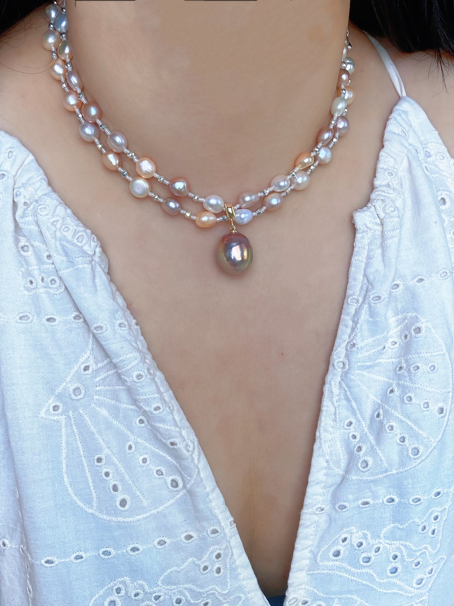 Multicolor Baroque Pearl Long Necklace Convertible Layering Necklace Natural Freshwater Pearls Handmade multiple use necklace gift for her