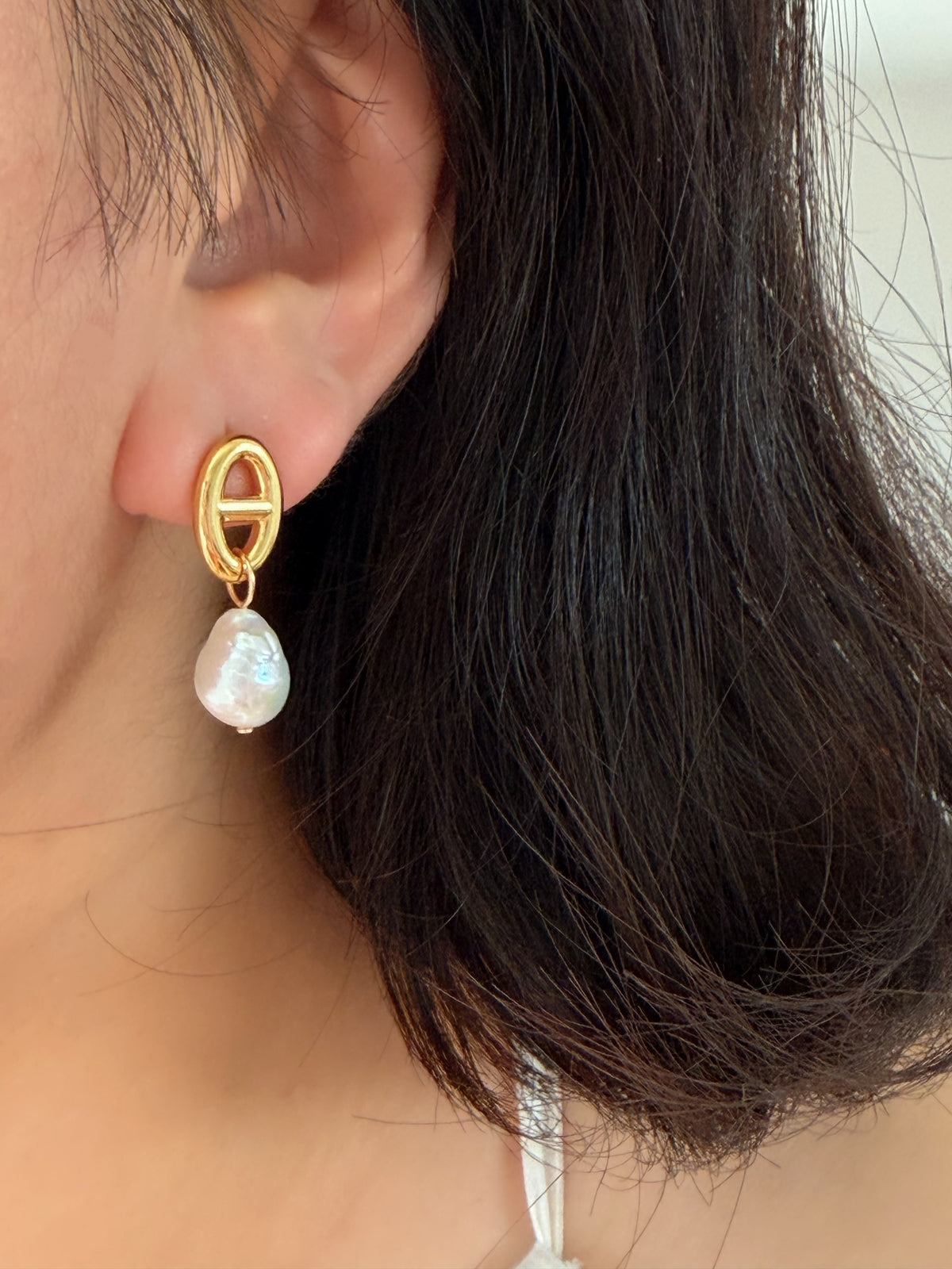 Maya Anchor Link Baroque Pearl Earrings