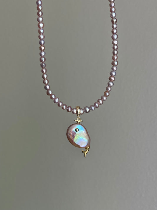 Ocean Whispers Baroque Pearl Whale Necklace Pendant | Unique Handmade Gift for her clip-on necklace charm  Dolphin necklace coastle style