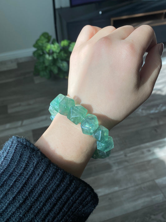 Natural Huge Faceted Fluorite Bracelet - Faceted Raw Stone for Clarity & Protection Healing
