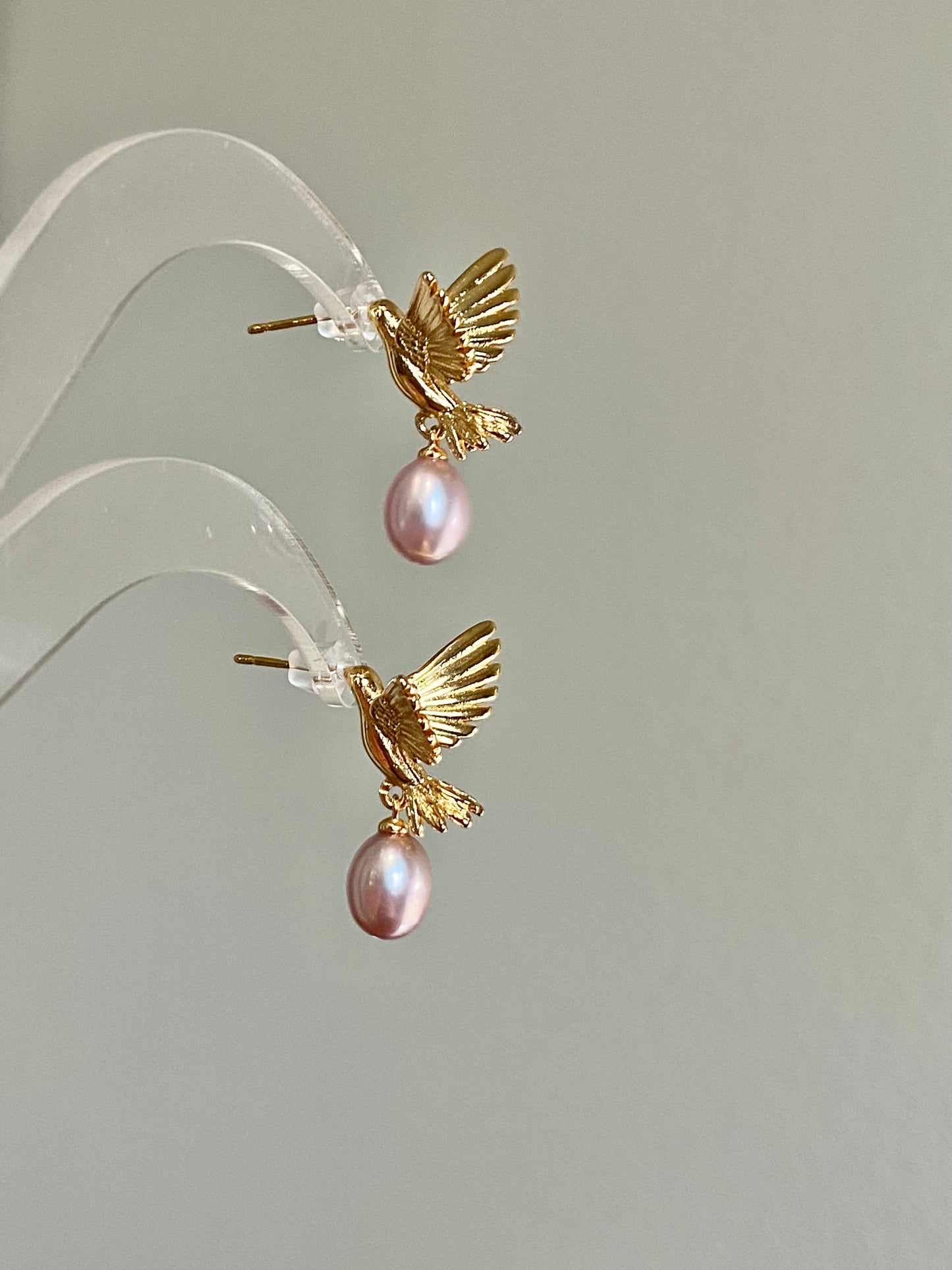 Soaring Bird  Lavender  Pink Pearl Stud Statement Earrings Dainty Everyday Elegance  Romantic Weddings Jewelry Bridesmaid Gift for her