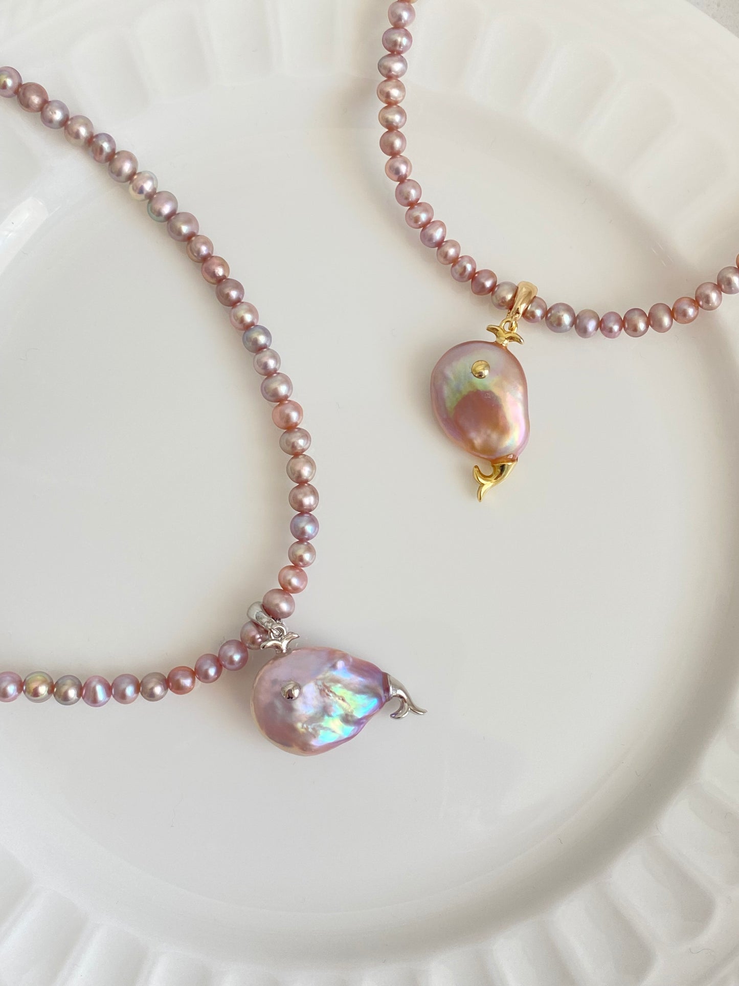 Ocean Whispers Baroque Pearl Whale Necklace Pendant | Unique Handmade Gift for her clip-on necklace charm  Dolphin necklace coastle style