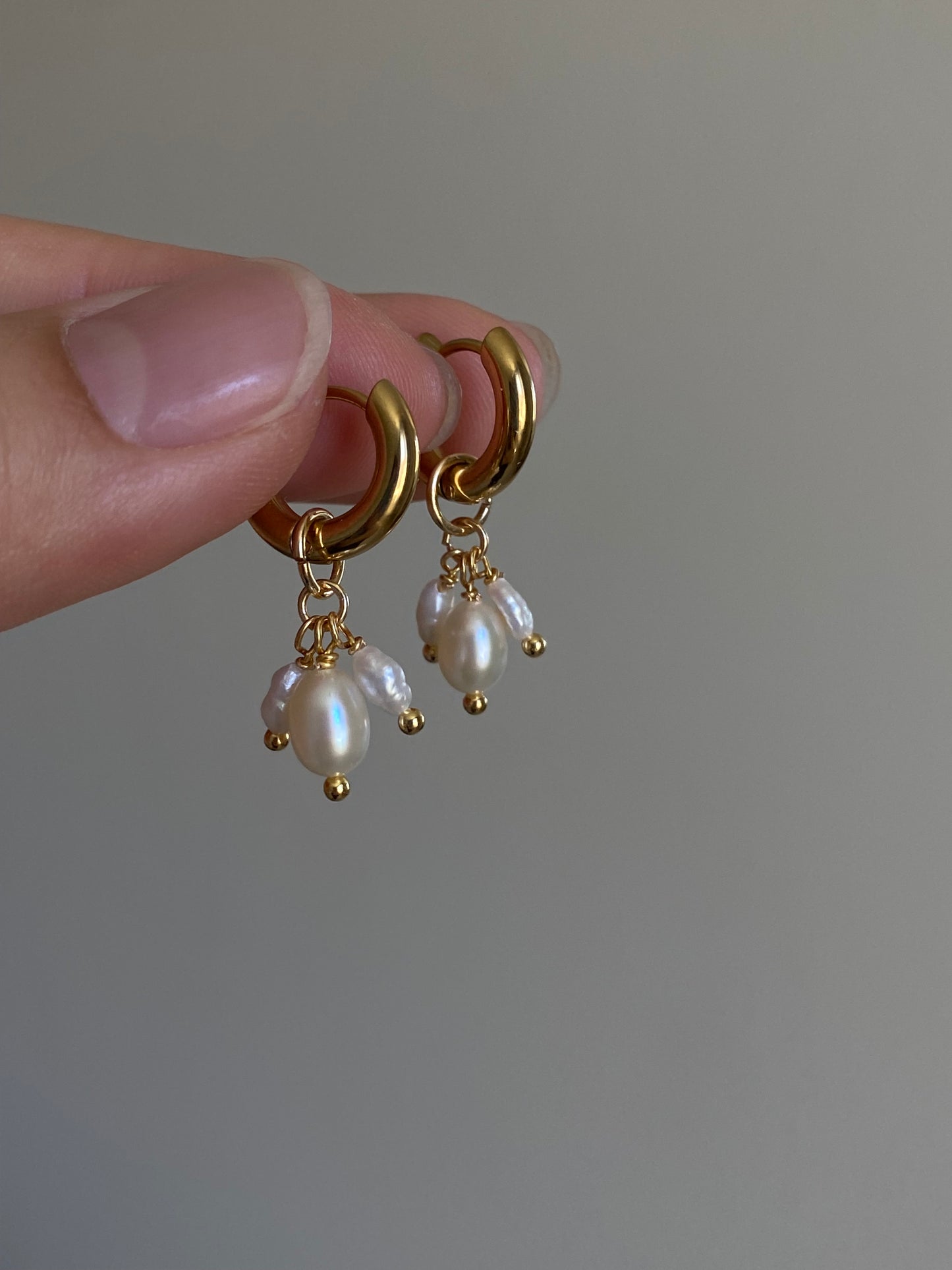 Handmade Triple Pearl 3-in-1 Hoop Earrings | Removable Freshwater Pearl Charm | Dainty Gold Hoops | Versatile Pearl Drop Earrings