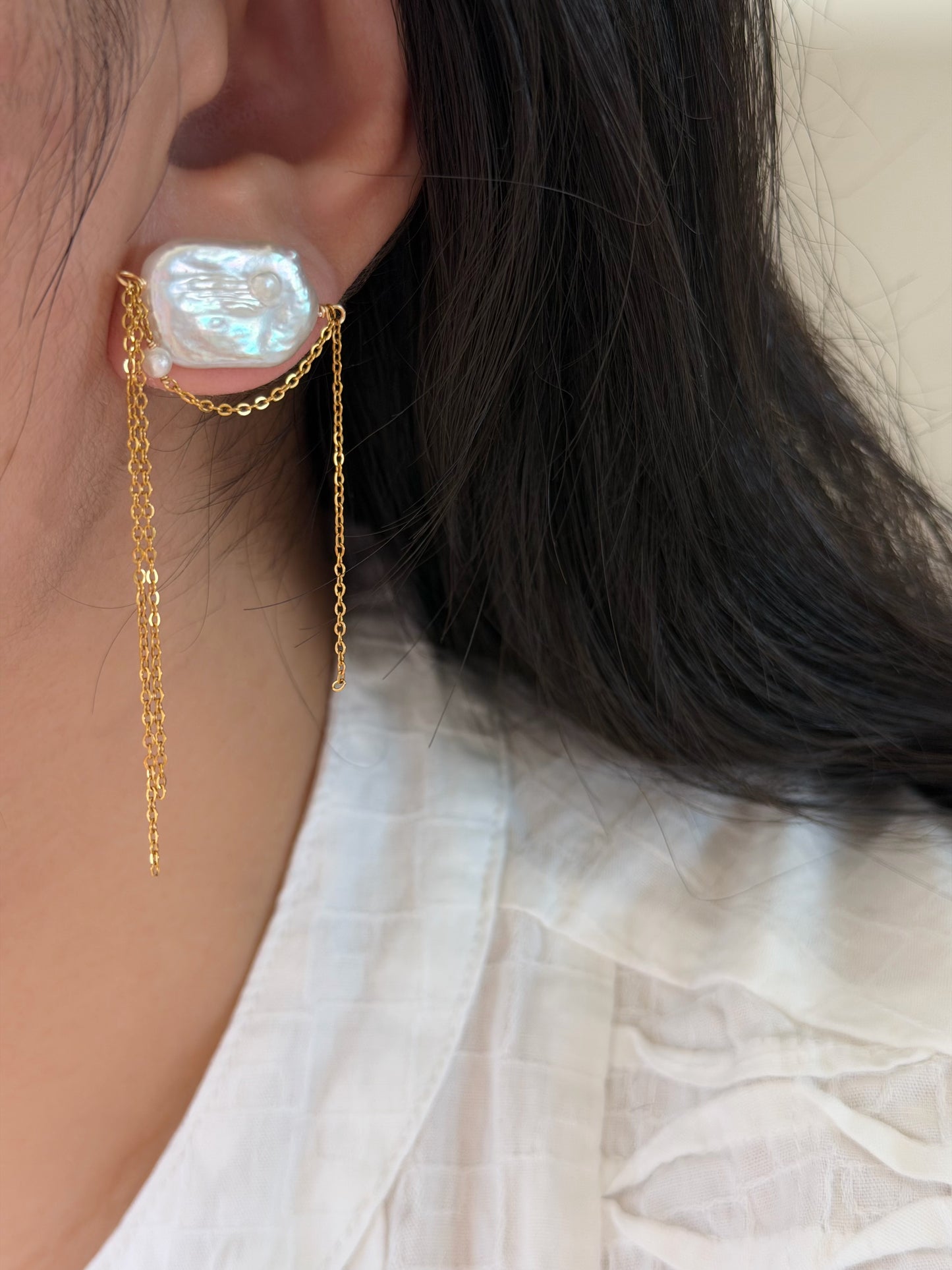 ASTRAEA Baroque Rectangle Pearl Tassel Earrings
