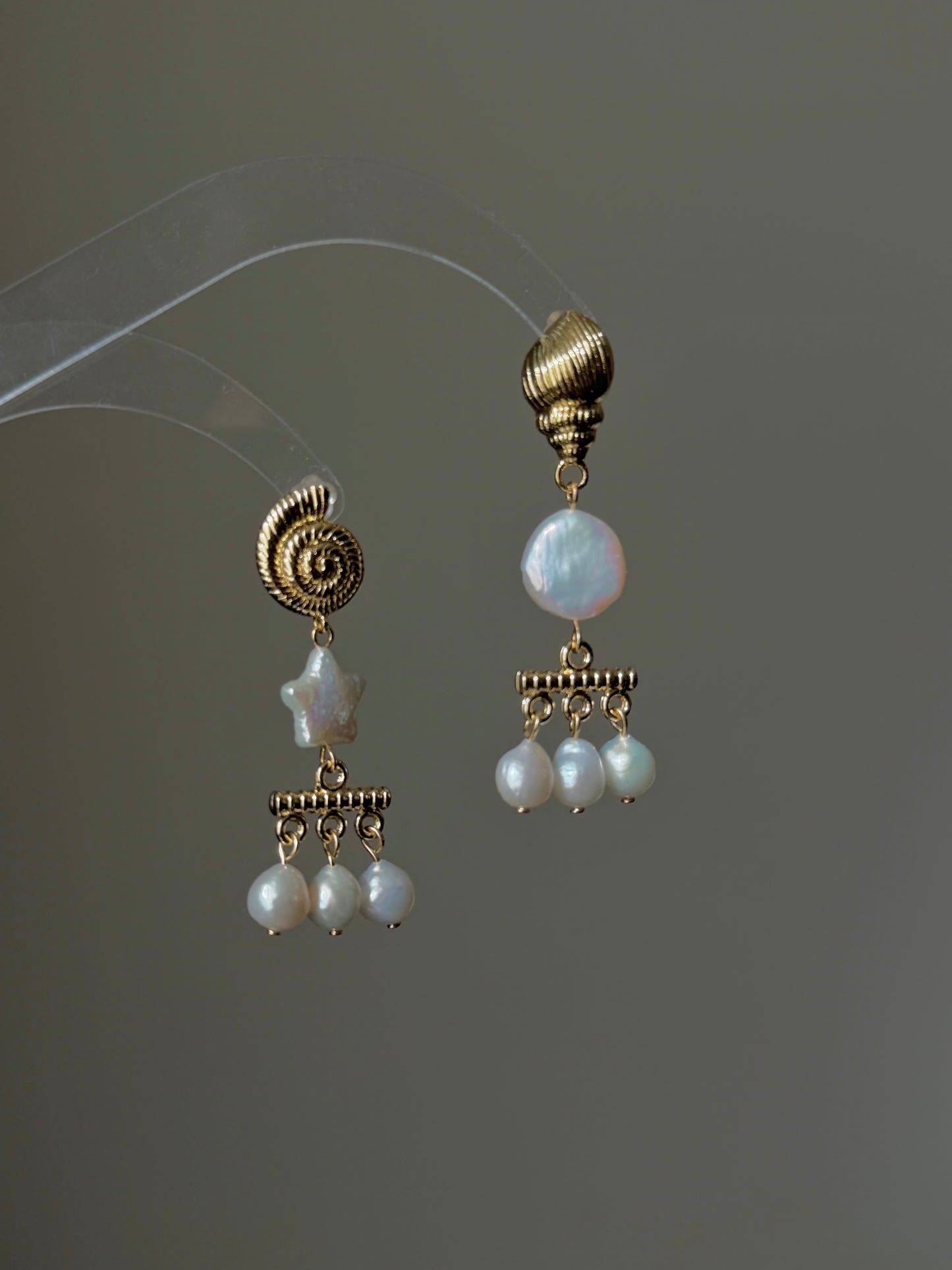 Unique Sun & Starfish Pearl Earrings, Baroque Star Pearl Chandelier, Nautical Gold Shell Dangles, Mermaid Core Jewelry, Ocean Gift for Her