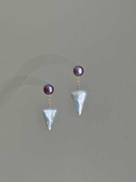 Convertible Pearl Drop Earrings – 3-in-1 Baroque pearl Triangle Earrings – Front Back Stud Earrings – Gift for Her, Bridesmaid, Minimalist Jewelry