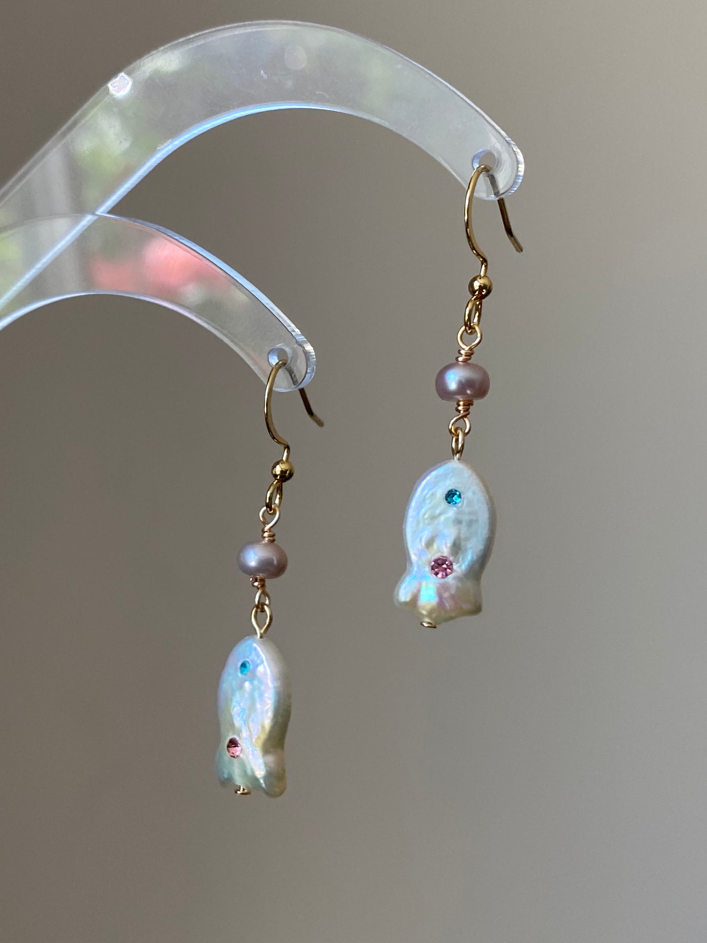 Unique Baroque Pearl Earrings with Zircon Earring  Rocky Fish Dangle Earring Elegant Dainty Pearl Earrings Gift Friendship gift