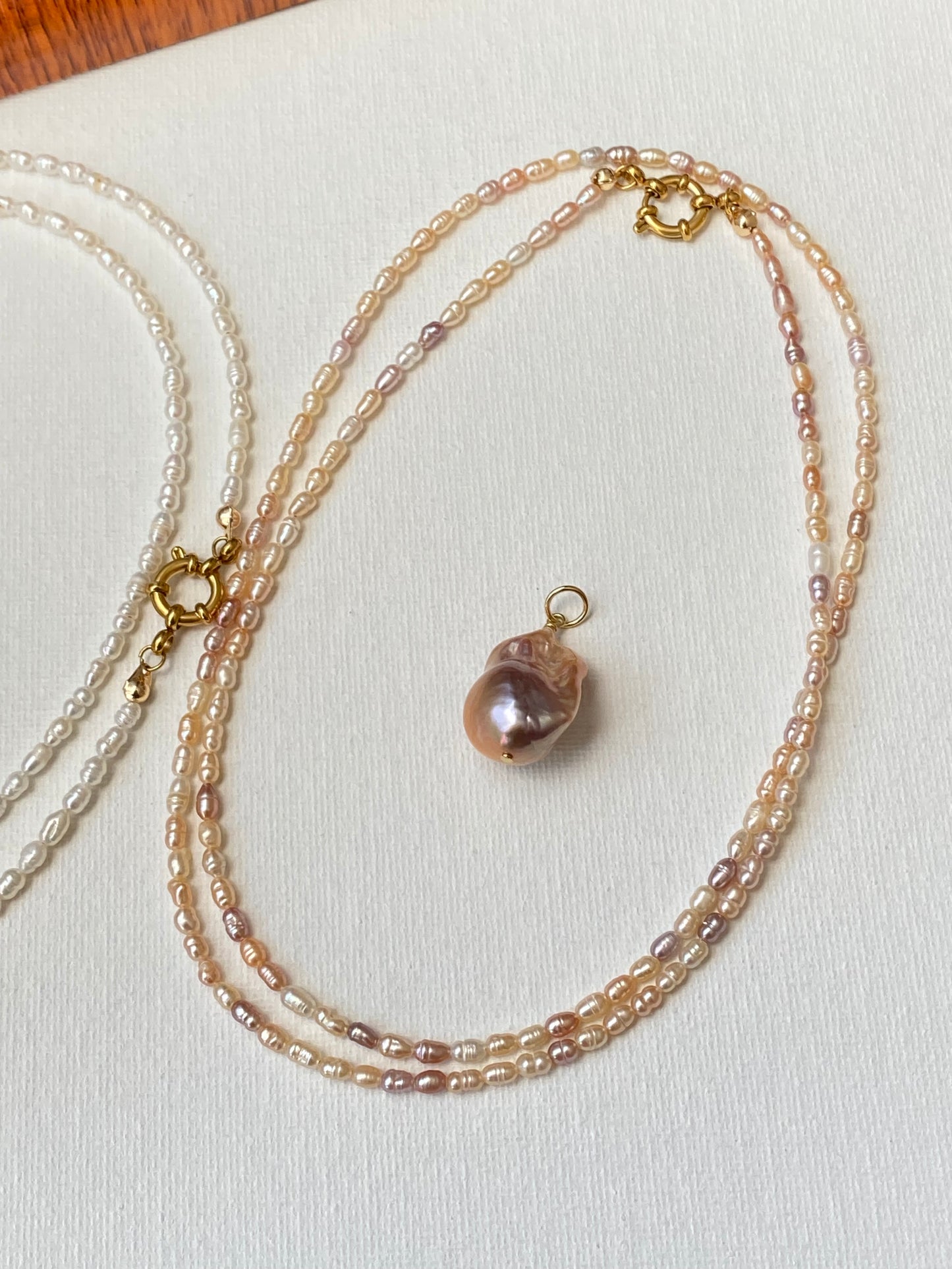 28 inches Long Pearl Sweater Bead Simple Necklace | quadruple Wrap Bracelet | Custom Length Removable Baroque Pendant  elegant Necklace