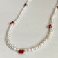 Cherry Pearl Necklace, Freshwater Pearl Choker, Handmade Fruit Jewelry, Dainty Pearl Ring, Summer Pearl Necklace, Cute Jewelry Gift for her
