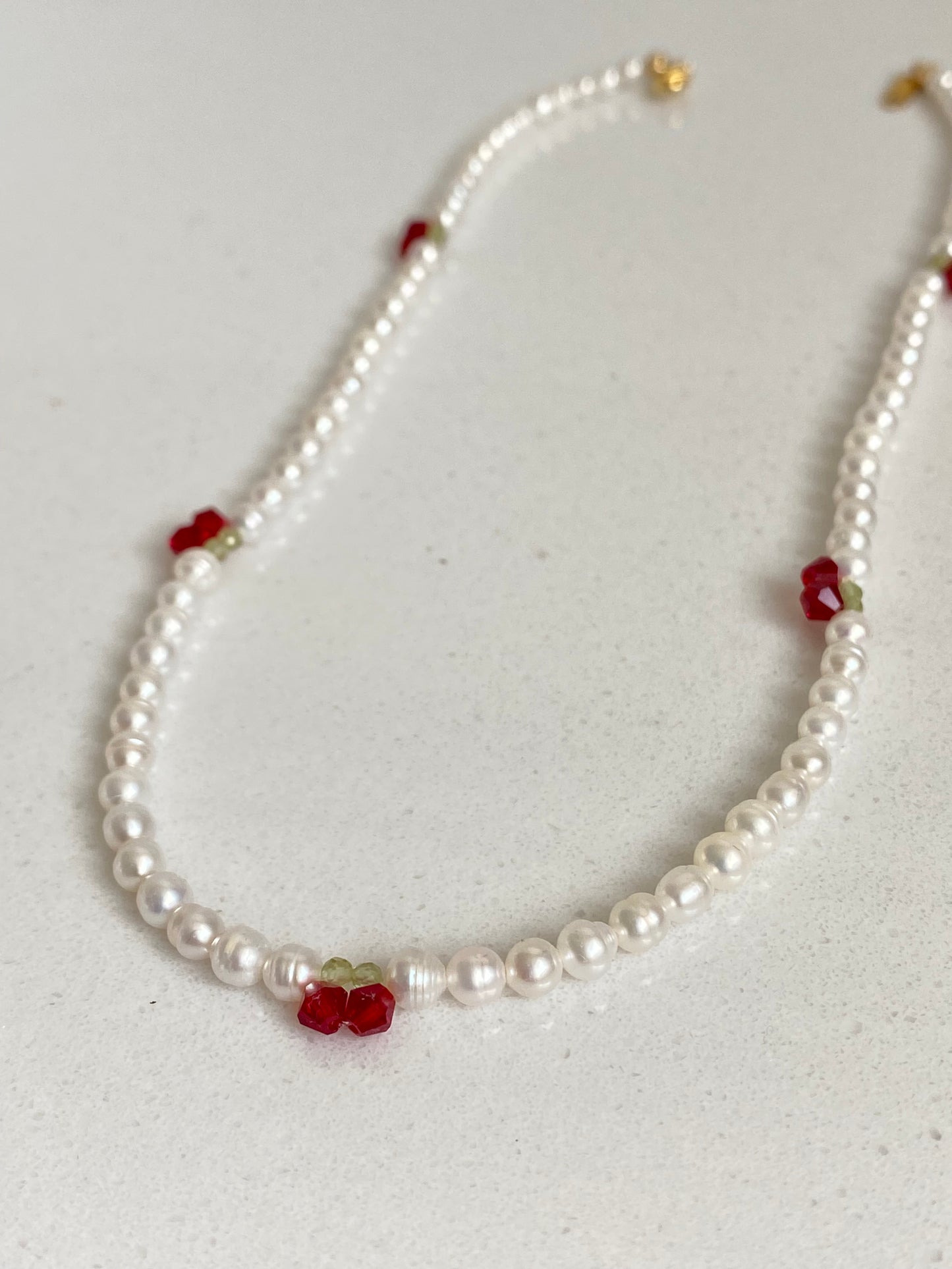Cherry Pearl Necklace, Freshwater Pearl Choker, Handmade Fruit Jewelry, Dainty Pearl Ring, Summer Pearl Necklace, Cute Jewelry Gift for her