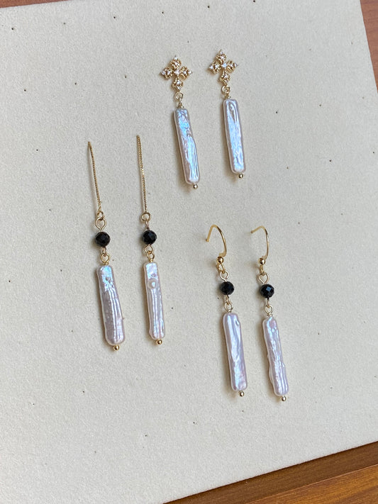 Minimalist Baroque Pearl Drop Earrings  Dainty Gold Dangle Earrings Black and white Modern Simplicity Earring gift for her gift to them