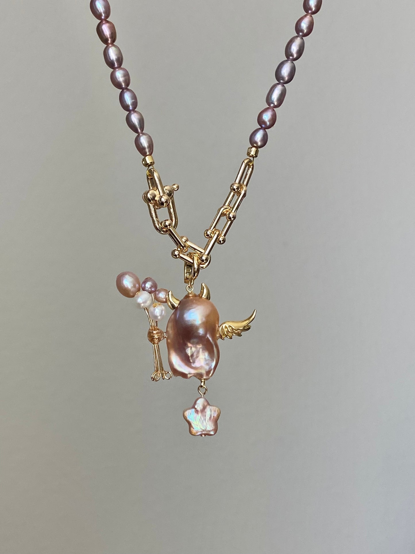 Balloon Pearl Necklace – Handmade Baroque Pearl Devil or Santa Statement Jewelry