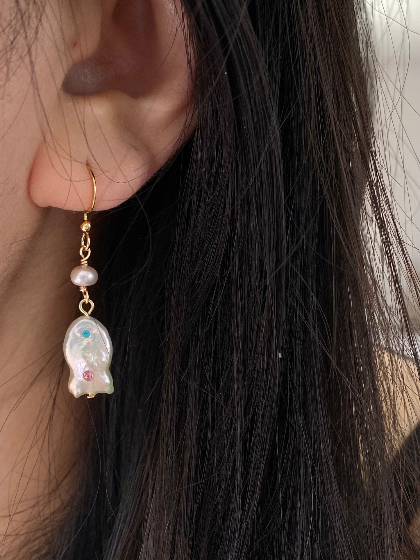 Unique Baroque Pearl Earrings with Zircon Earring  Rocky Fish Dangle Earring Elegant Dainty Pearl Earrings Gift Friendship gift