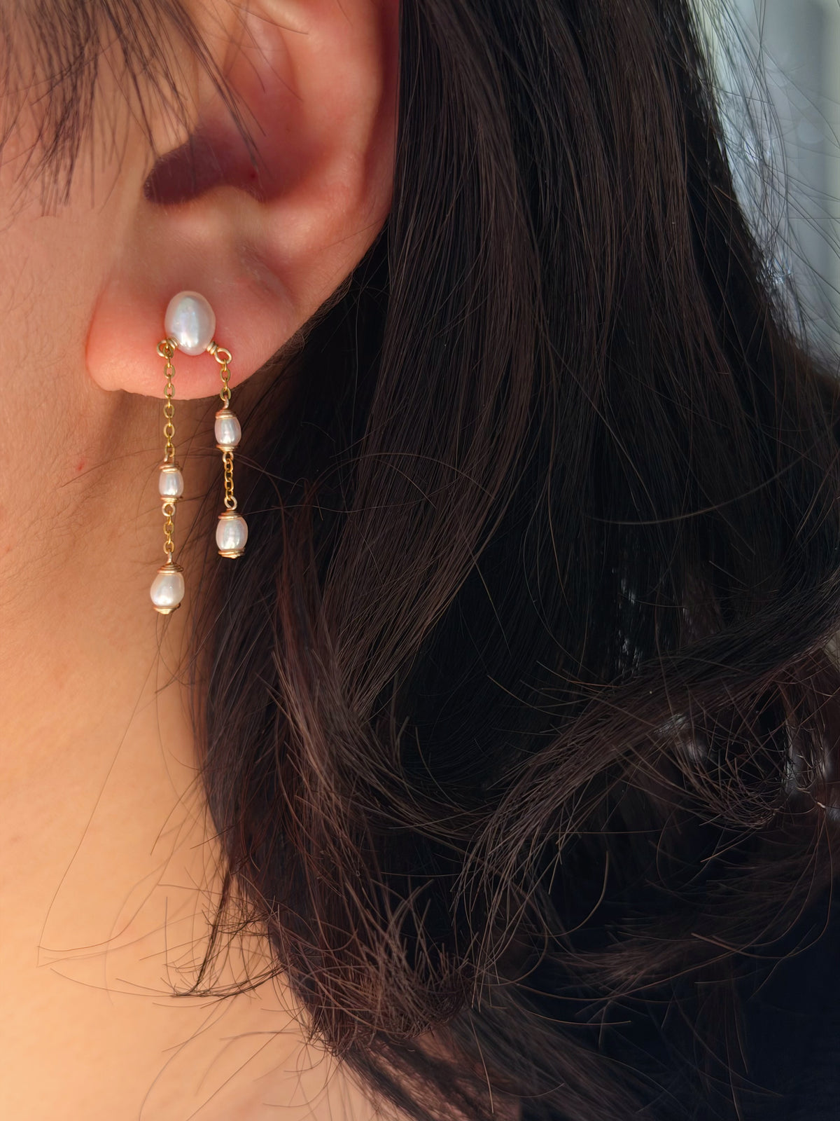 Sylvie Double Chain Pearl Earrings