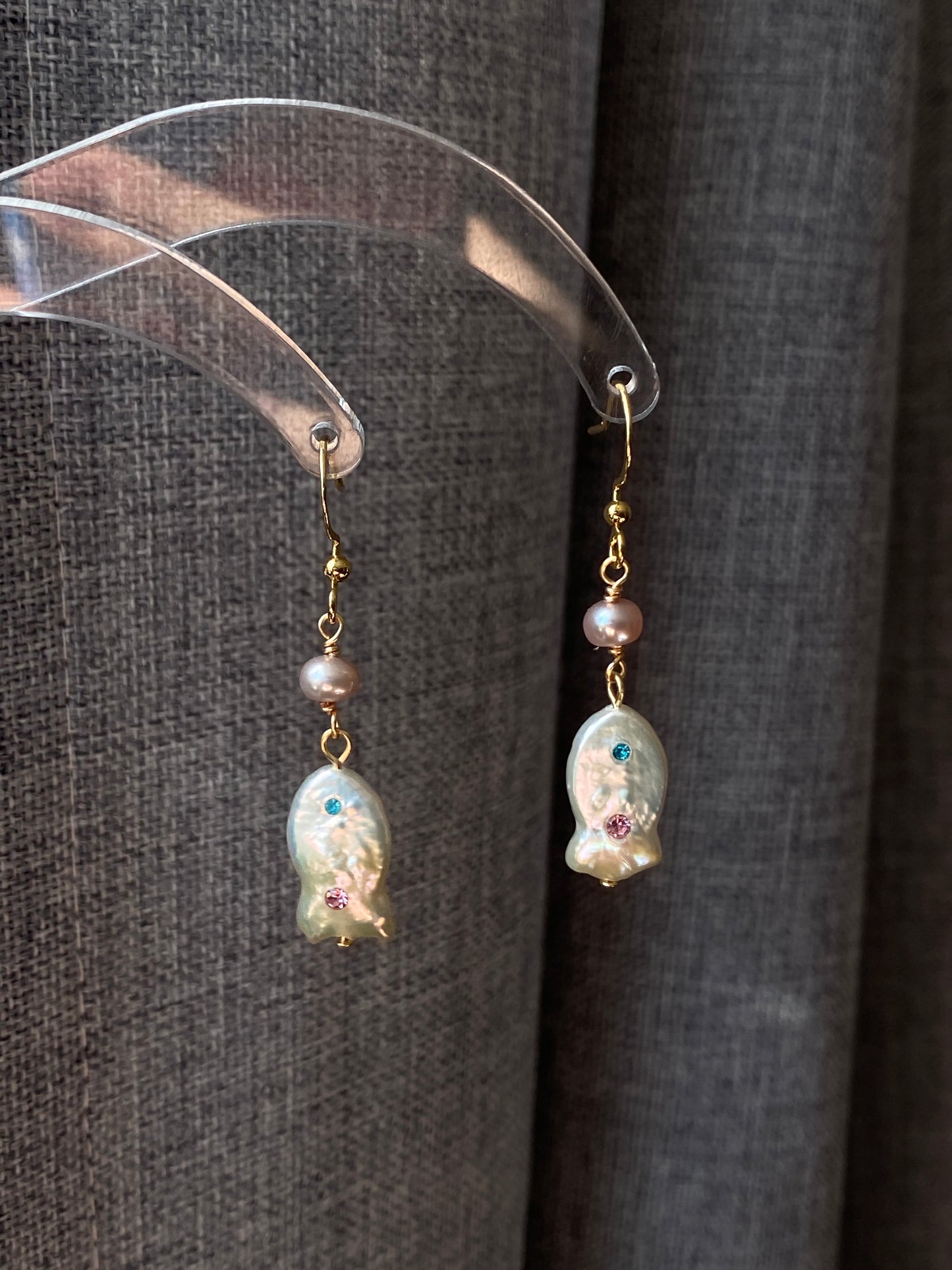 Unique Baroque Pearl Earrings with Zircon Earring  Rocky Fish Dangle Earring Elegant Dainty Pearl Earrings Gift Friendship gift