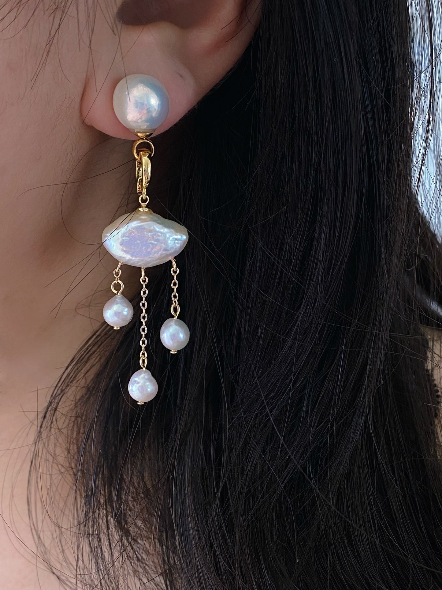Celestial Cloud  Moon Light Baroque Pearl Necklace Pendant Dangling Earrings