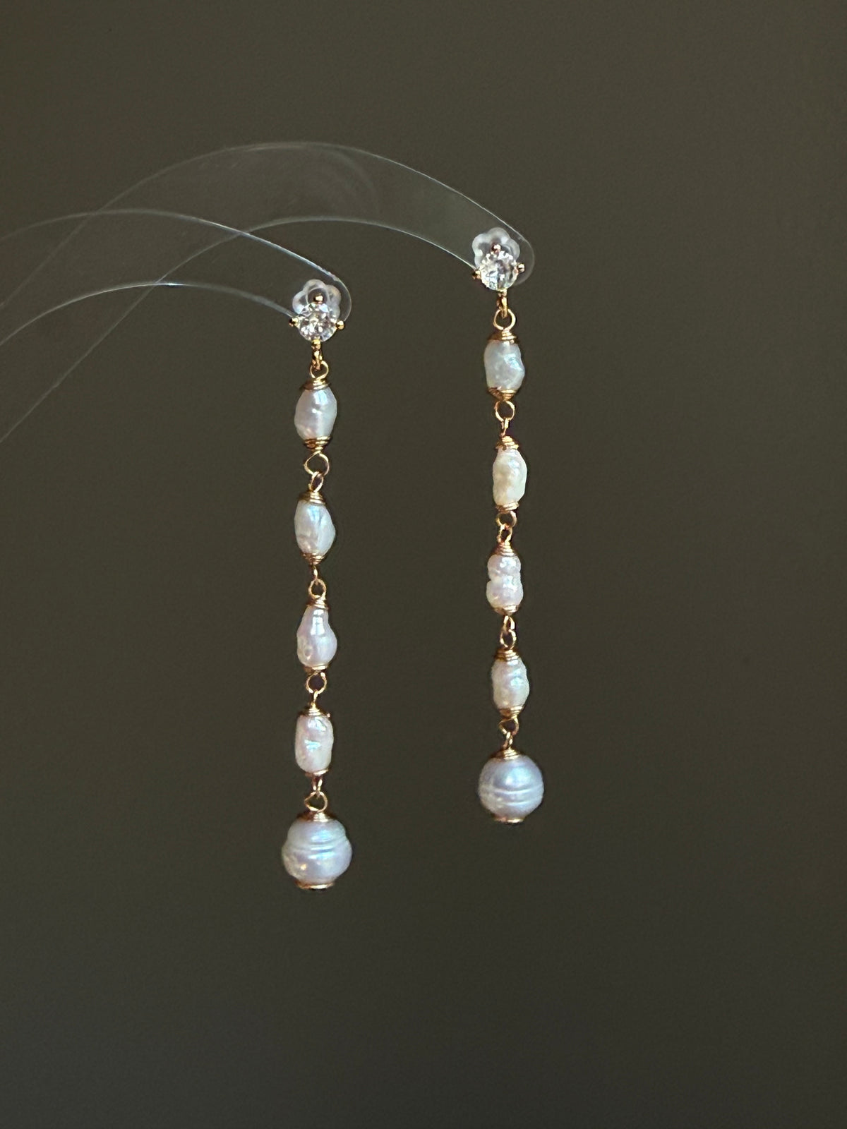 Letitia Linear Baroque Pearl Dangle Earrings