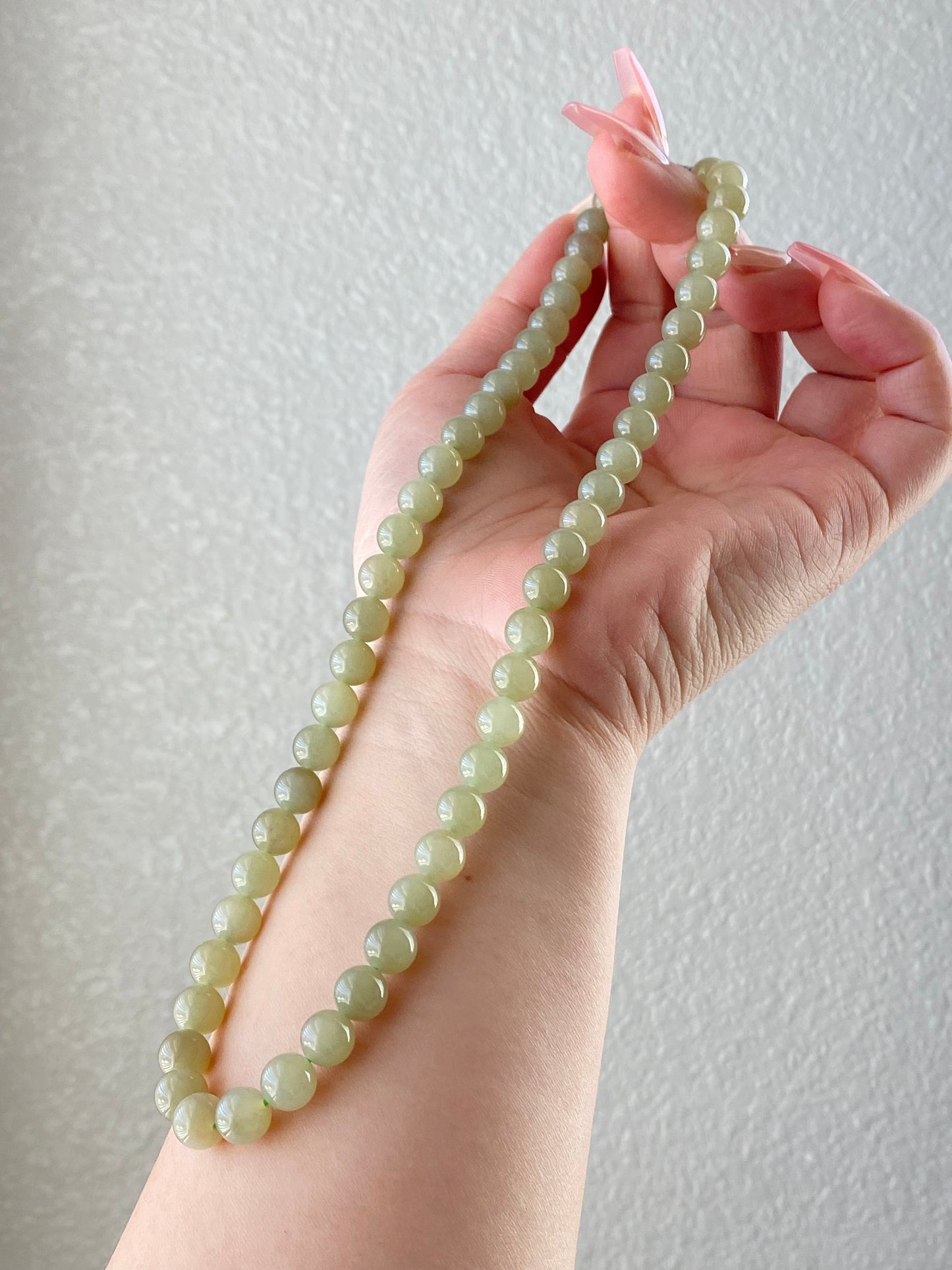 High Grade Natural Light Green Smooth Round Lucky Jade Bead Necklace | birthdays Gift|  anniversaries gift-mothers day gift for her-翡翠-ヒスイ