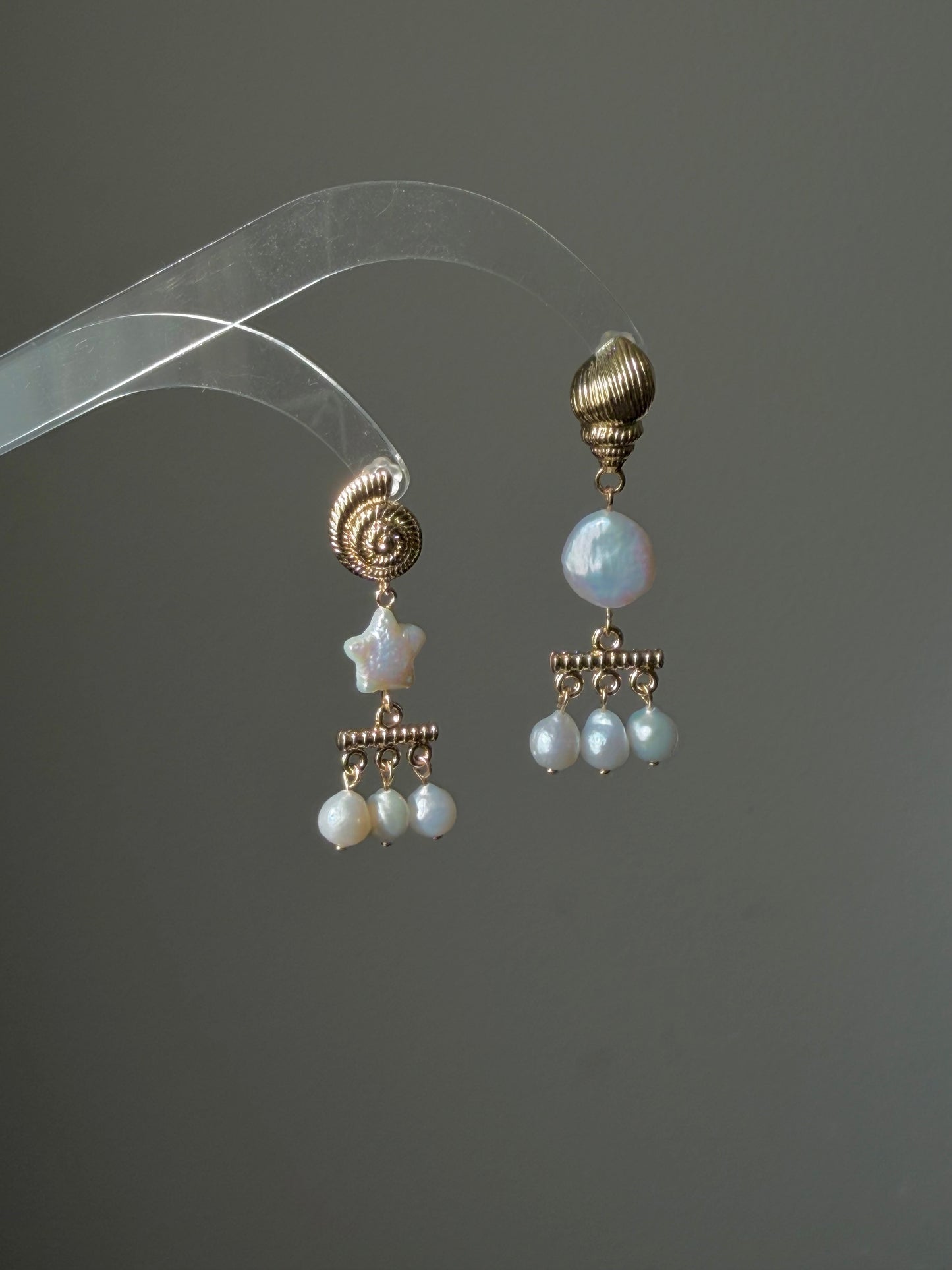 Unique Sun & Starfish Pearl Earrings, Baroque Star Pearl Chandelier, Nautical Gold Shell Dangles, Mermaid Core Jewelry, Ocean Gift for Her