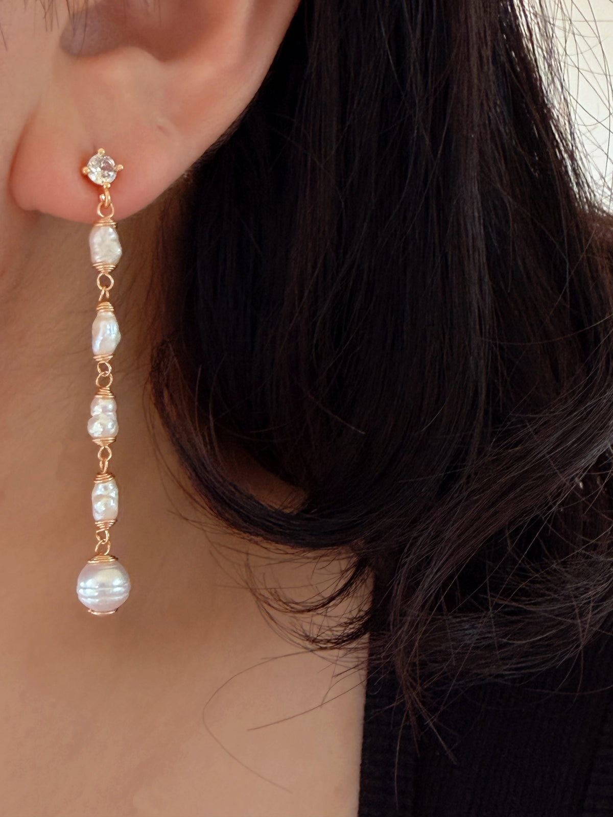 Letitia Linear Baroque Pearl Dangle Earrings