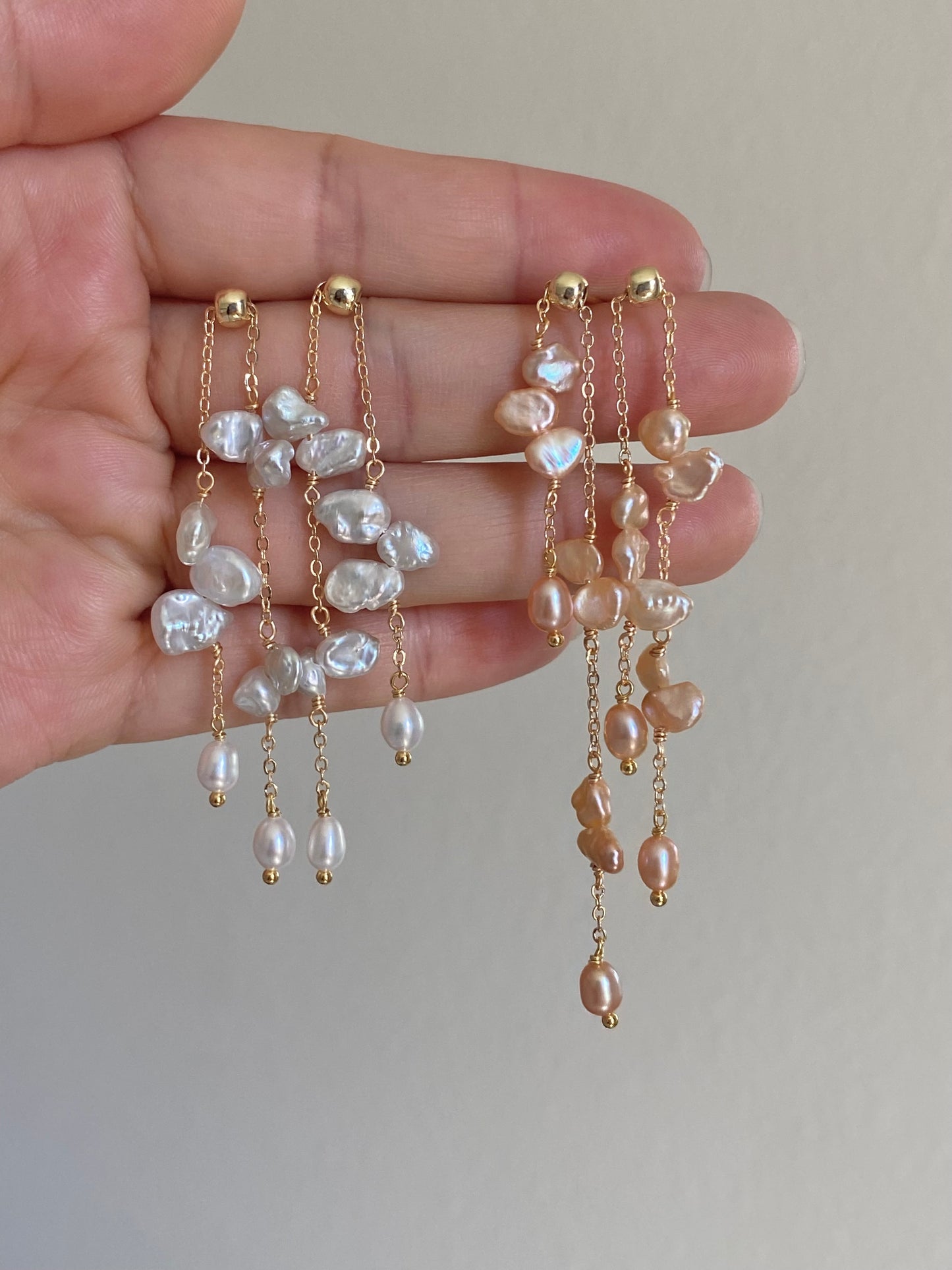 Handmade Baroque Petal Pearl Drop Earrings Adjustable Length Tassel Earrings Inspired by Wisteria Dainty romance Bridesmaid Gift for her