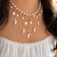 Moon & Star Baroque Pearl Necklace | LUNA Collection, Celestial Freshwater Pearl Fringe Necklace, Handmade Bridal Jewelry