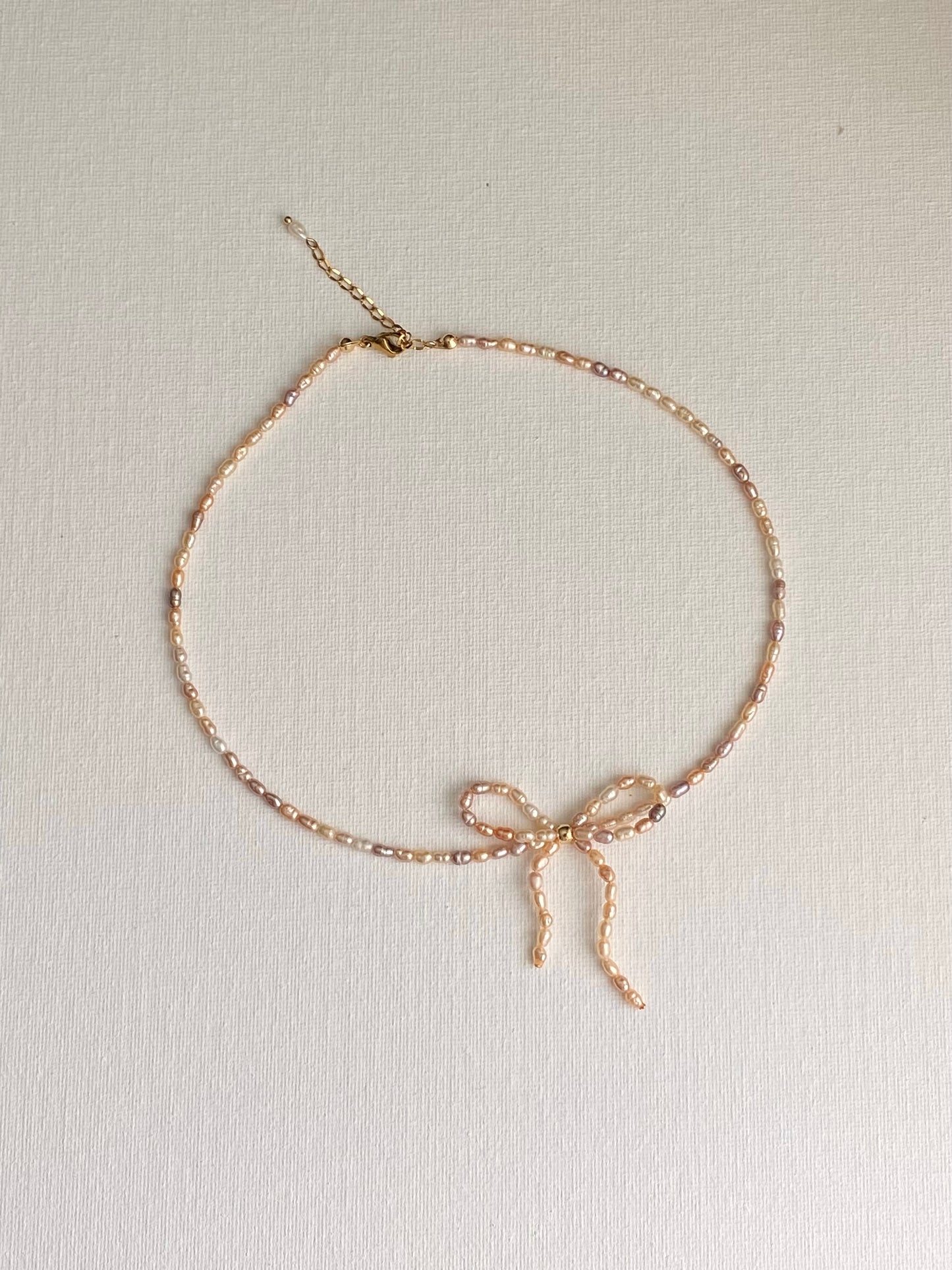 Mixed Color Pearl Ribbon Necklace & Earring Set | Elegant Bow Jewelry | 18K Gold Plated