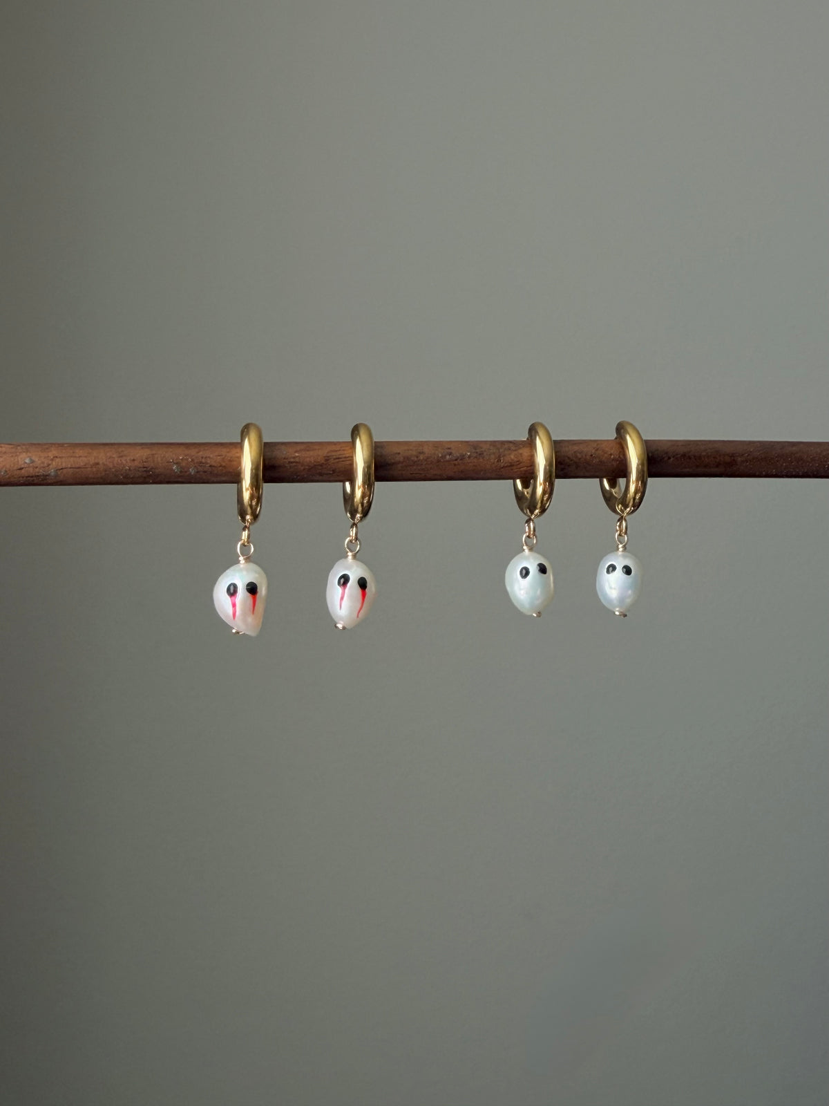 TEAR OF GHOST Bloody Eye Baroque Pearl Hoop Earrings