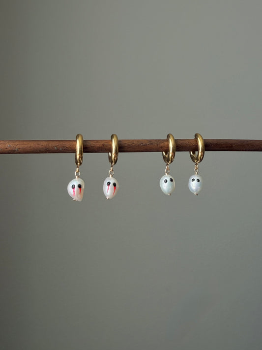 TEAR OF GHOST Bloody Eye Baroque Pearl Hoop Earrings