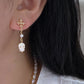 Gothic Hand carving Skull Pearl Earrings Cross Dangle Earrings Baroque Pearl stud earring Halloween earring Statement Earrings gift for her