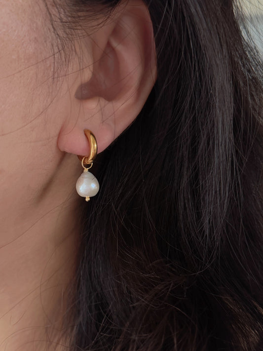 White Baroque Pearl Hoop Earrings Simple Elegant Drop Jewelry