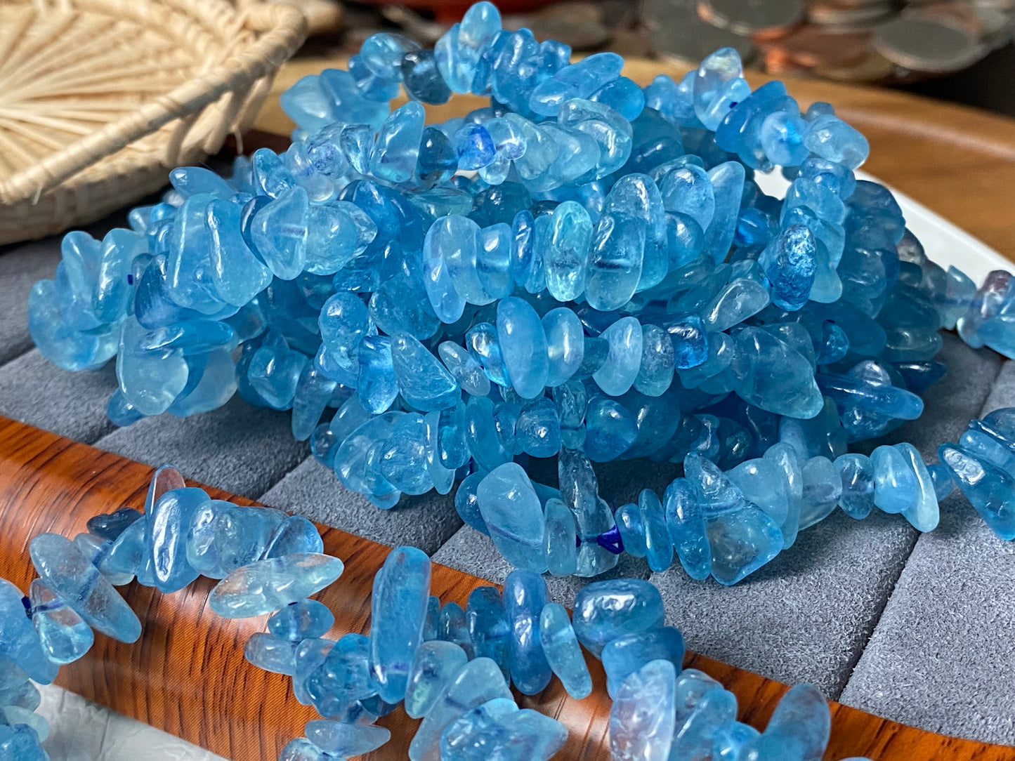 Ocean Blue Natural Aquamarine  Raw nuggets handmade bracelet natural gemstone bracelet birthday stone gift for her Calm & Positive Energy