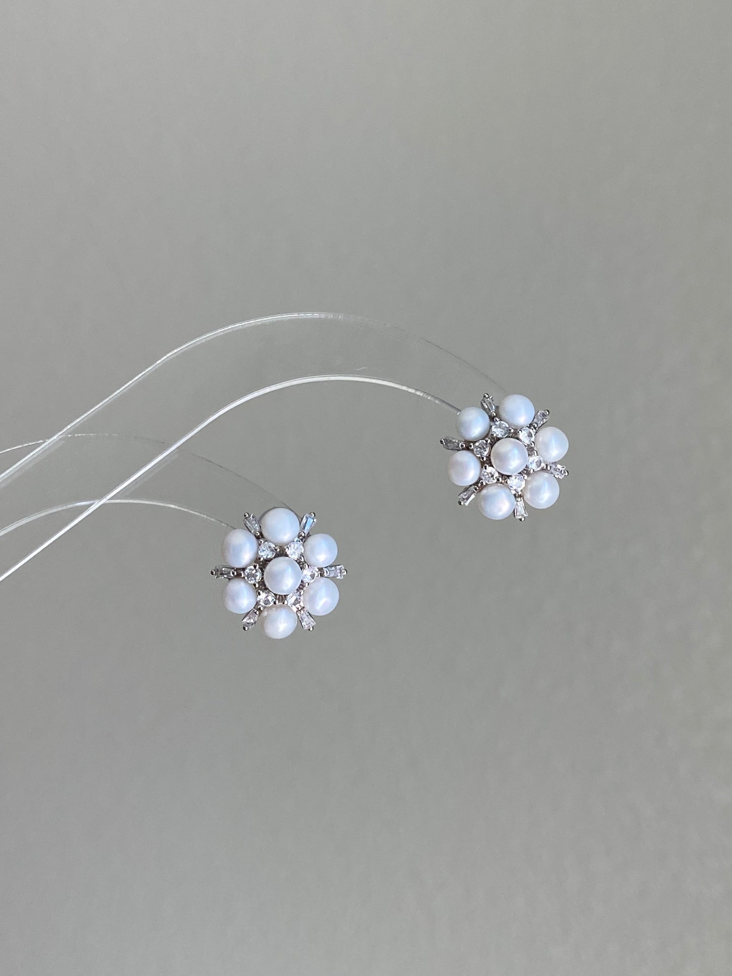 Snowflake Pearl zircon sterling silver Stud Earrings