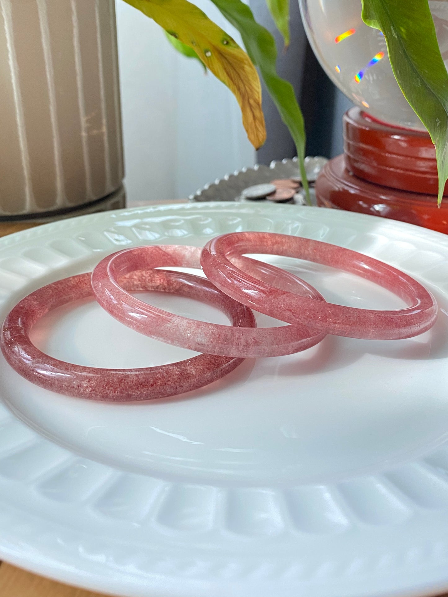 Strawberry Quartz Bangle Bracelet - Natural Healing Energy & Unique Fashion Accessory | Enhance Love and Emotional Connection