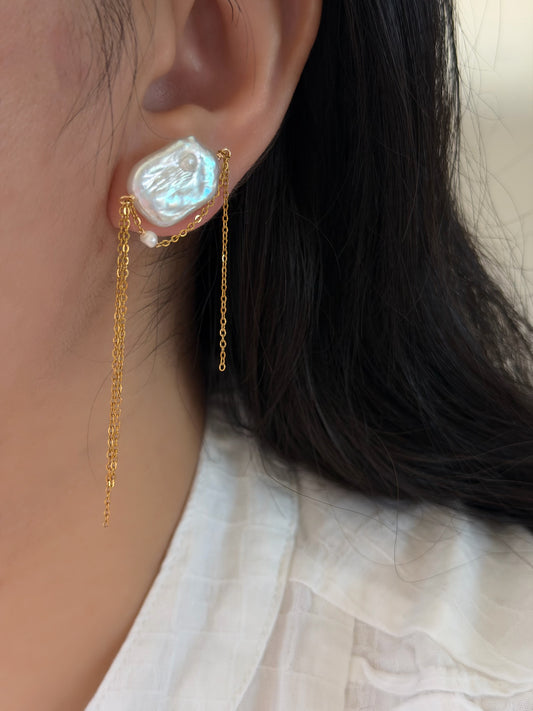ASTRAEA Baroque Rectangle Pearl Tassel Earrings