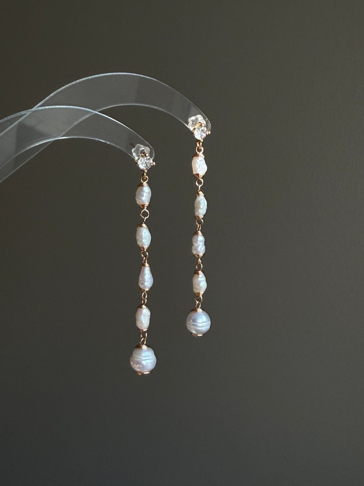 Letitia Linear Baroque Pearl Dangle Earrings