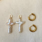 Unique Cross-Shaped Natural Baroque Pearl Earrings – Hand-woven Dangle Hoops