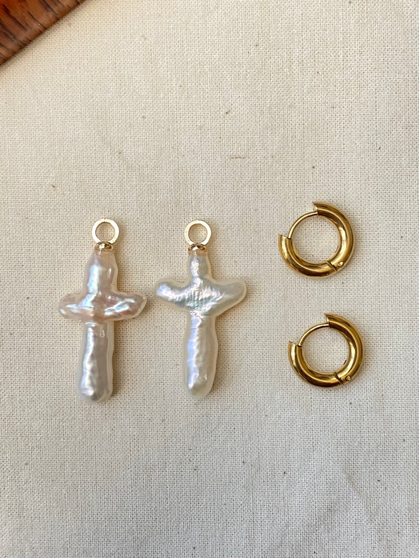 Unique Cross-Shaped Natural Baroque Pearl Earrings – Hand-woven Dangle Hoops
