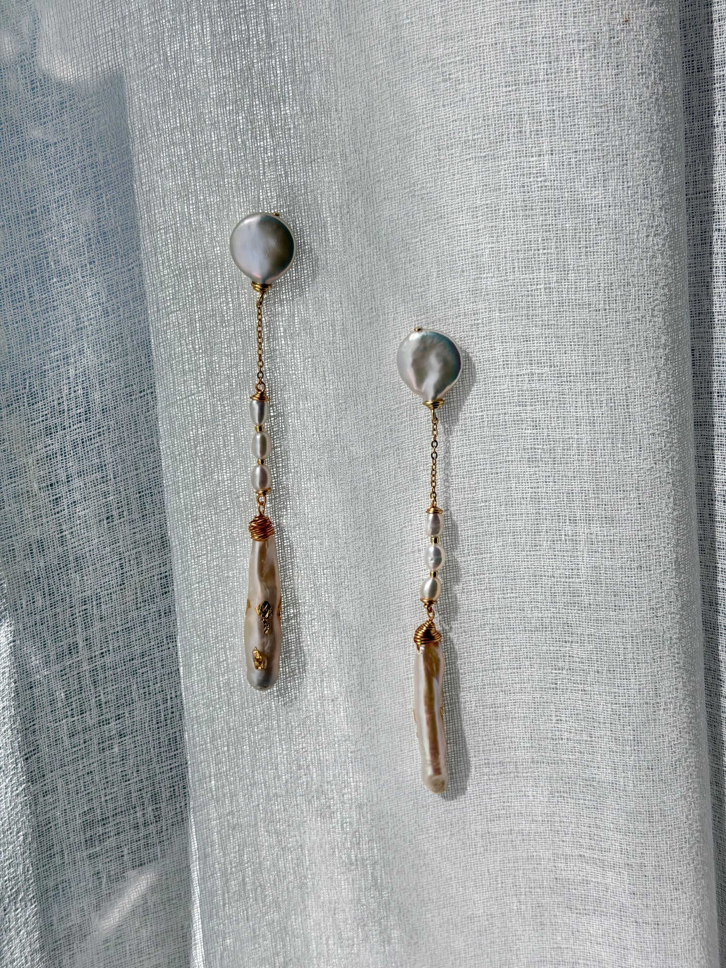 Nora Lunar Tassel Dangle Earrings  Moon Coin Pearl  Baroque Stick Pearl Drop  Long Celestial Statement Earring Bridesmaid Gift