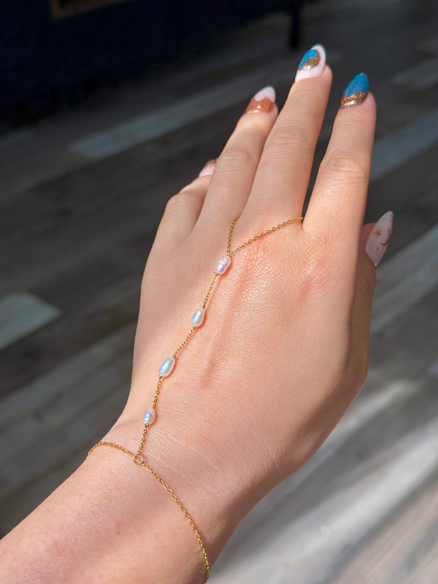 ÉTHERA Barely There Pearl Hand Chain  Custom Bridal Hand Jewelry