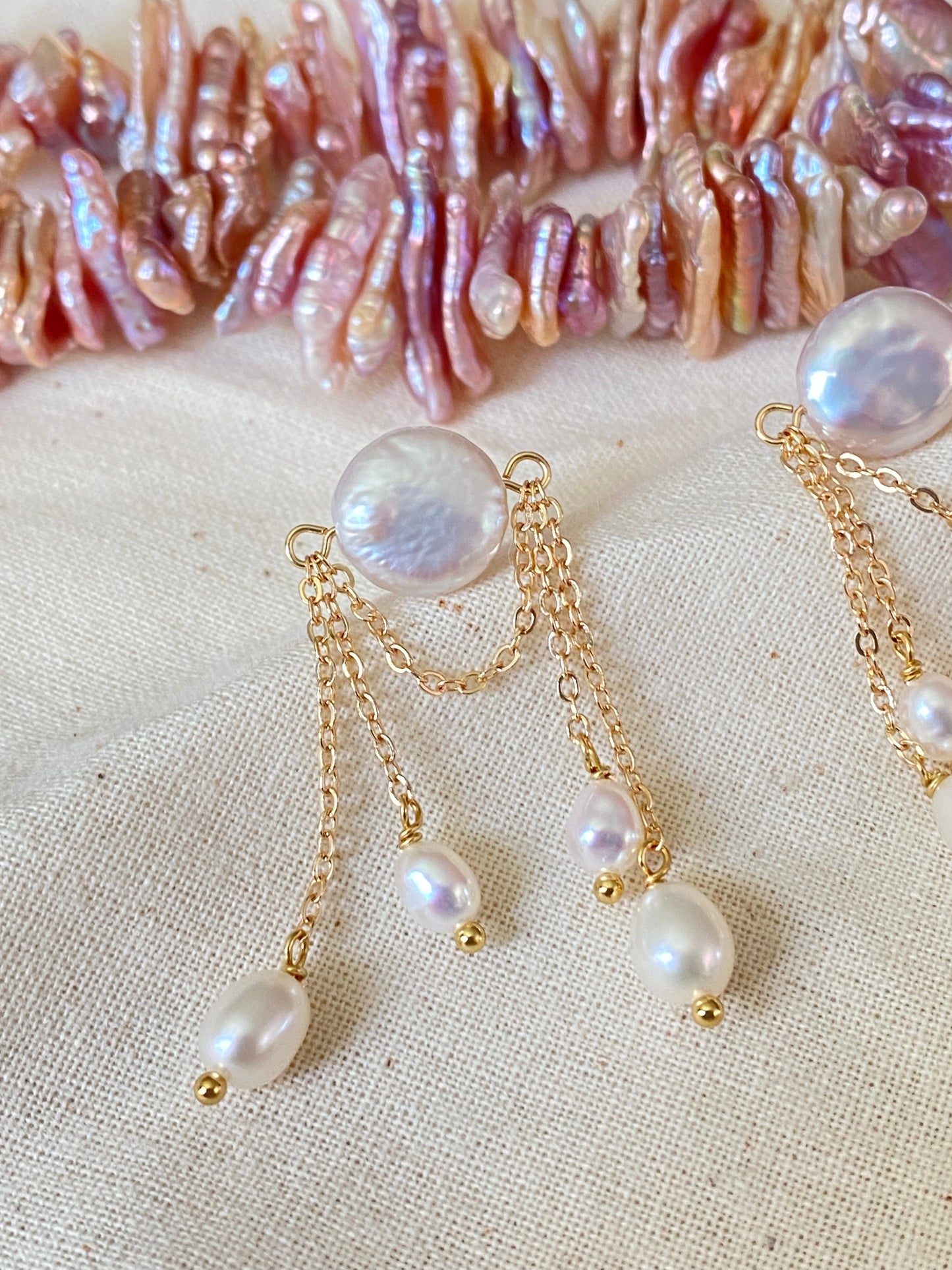 Handmade Vintage-Inspired Baroque Pearl Tassel Elegant  Earrings Dangle Studs Earring modern artistry earring Bridesmaid Gift for her