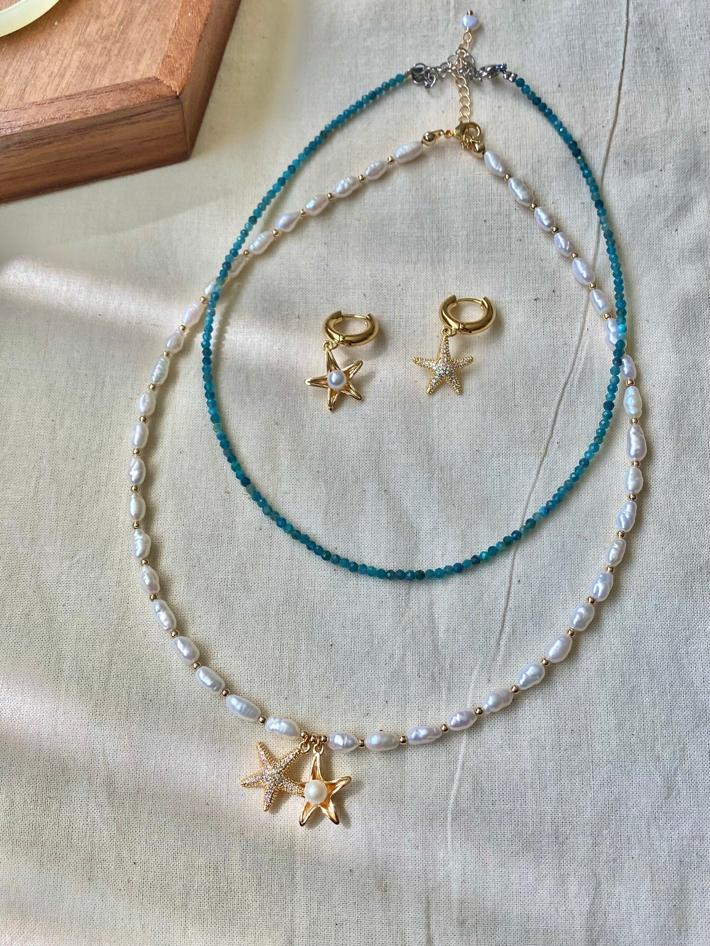 Minimalist Baroque Keshi  Pearl Gold Bead Starfish Necklace High Luster  Dainty Pearl Layering  beach Necklace Bridesmaid Gift for her