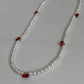 Cherry Pearl Necklace, Freshwater Pearl Choker, Handmade Fruit Jewelry, Dainty Pearl Ring, Summer Pearl Necklace, Cute Jewelry Gift for her