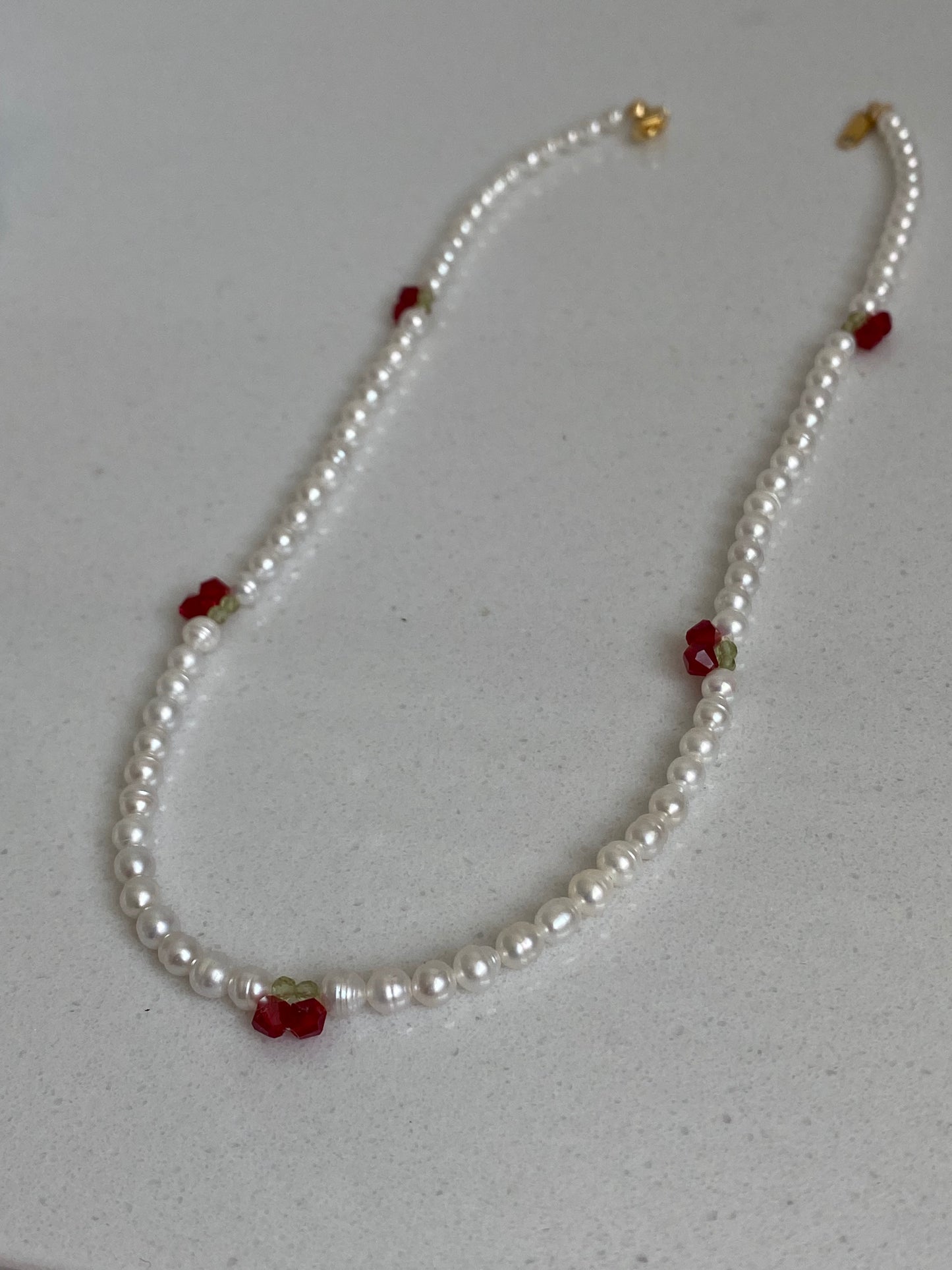 Cherry Pearl Necklace, Freshwater Pearl Choker, Handmade Fruit Jewelry, Dainty Pearl Ring, Summer Pearl Necklace, Cute Jewelry Gift for her