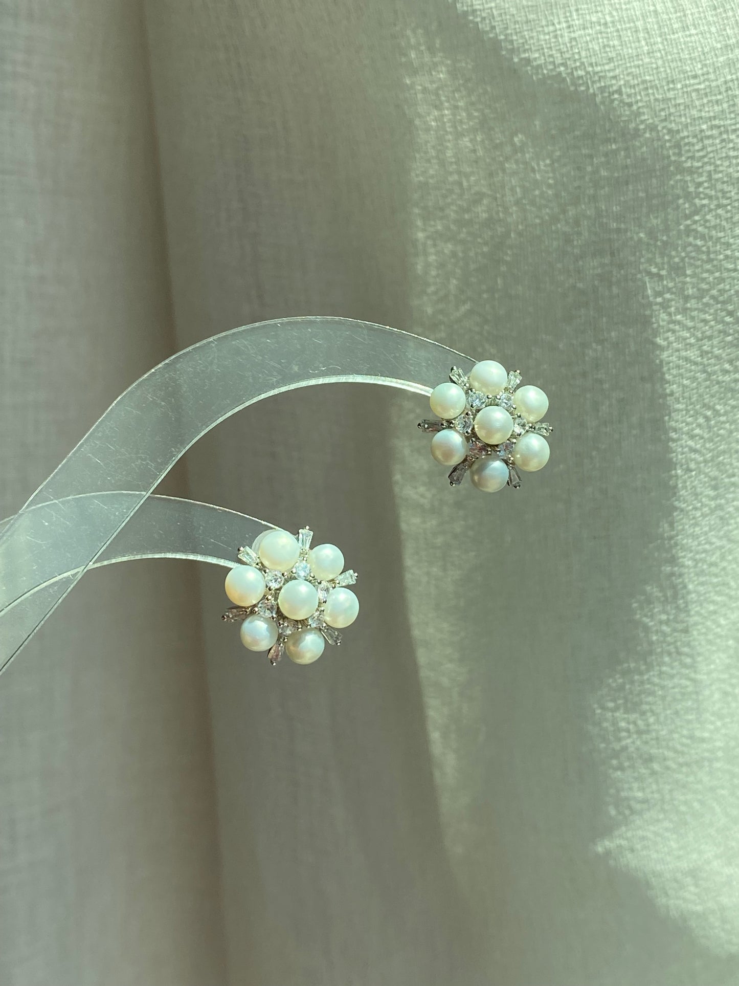 Snowflake Pearl zircon sterling silver Stud Earrings