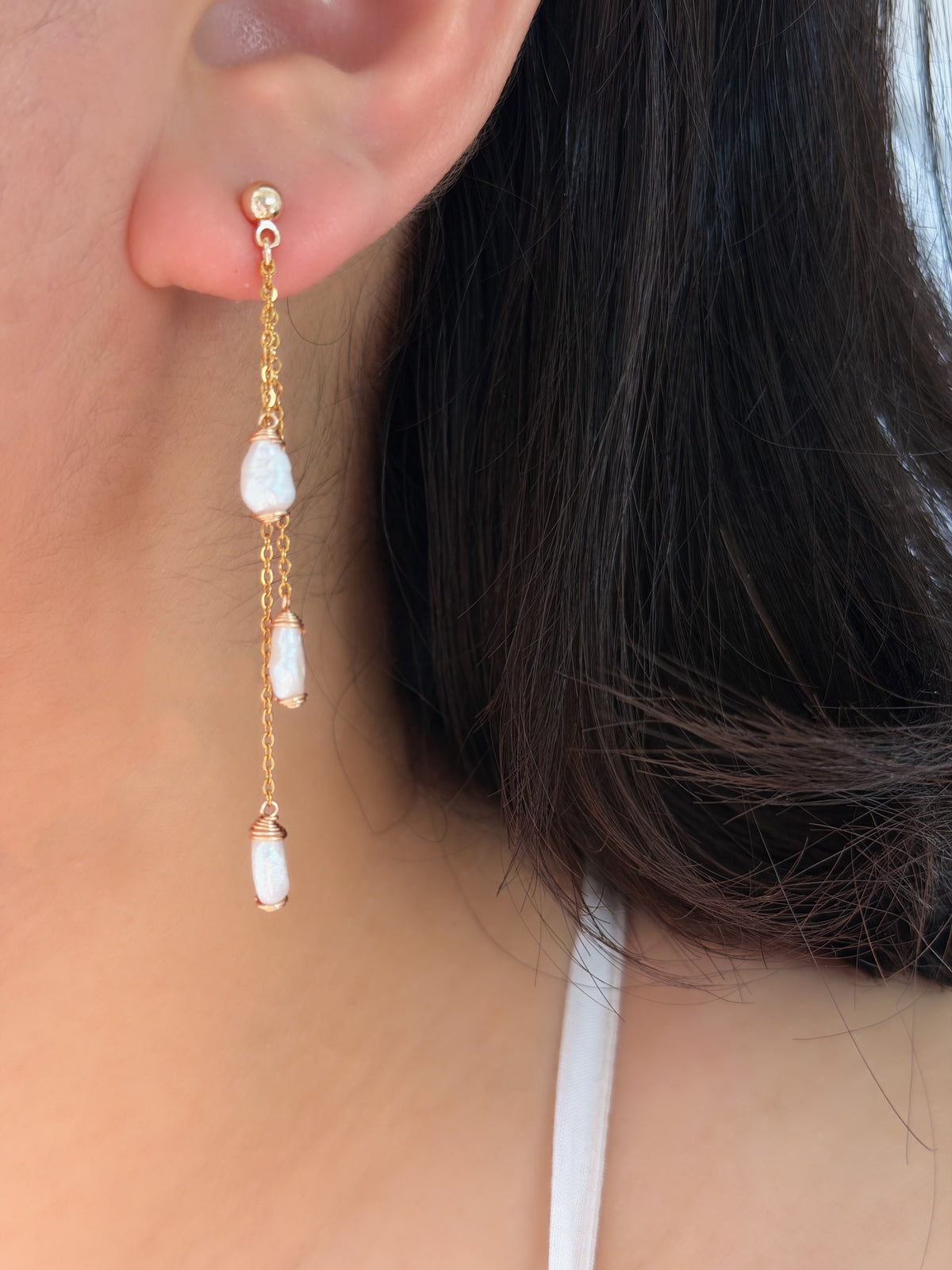 WHISPER DROP | Triple Keshi Pearl Dangle Earrings